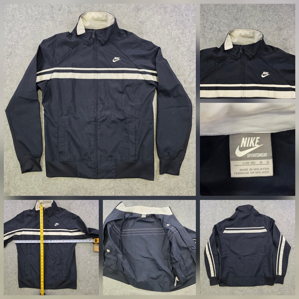 VTG Nike Sportswear Track Jacket Womens L 12-14 Blue Striped Full Zip Running